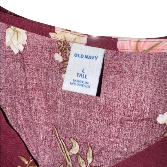 Old Navy Burgundy Floral Long Sleeve Tie-Waist Blouse - Large Tall - Picture 6 of 7